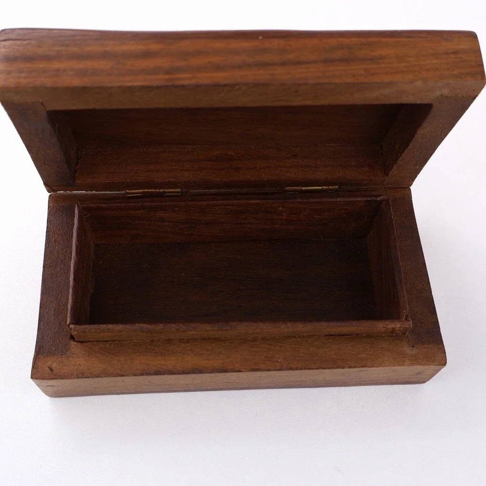 Vintage Hand Carved Wooden Trinket Box Floral Folk Art Jewelry Keepsake Box